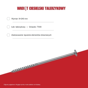 Wkręty konstrukcyjne B.PRO talerzykowe 8x240 TX40 50szt